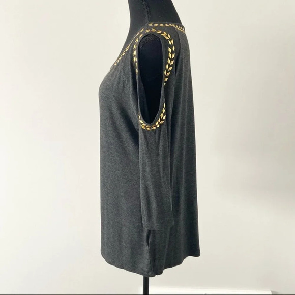 Belldini Gold Neckline Accents Cold Shoulder  Tunic Blouse - Picture 2 of 12